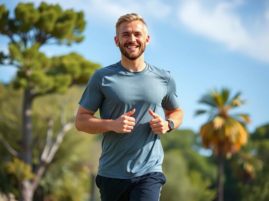 Man feeling energetic after taking Healthandglowhungarycx & Glow Men's Vitality Supplement